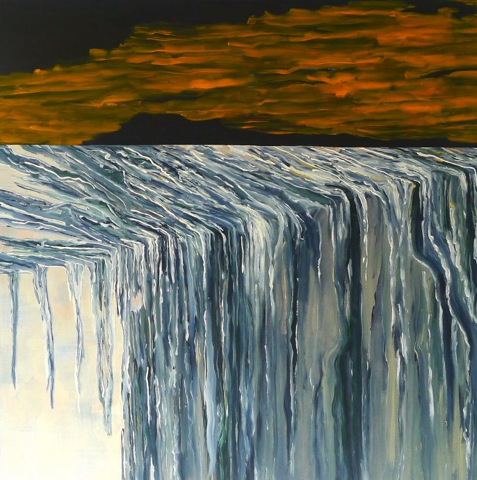 Vanwege de regen .  "And there was silence " 150 x 150 cm  uit 2015.
